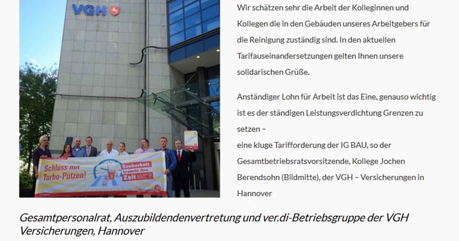 Kolleginnen & Kollegen der VGH Versicherungen in Hannover erklären sich solidarisch