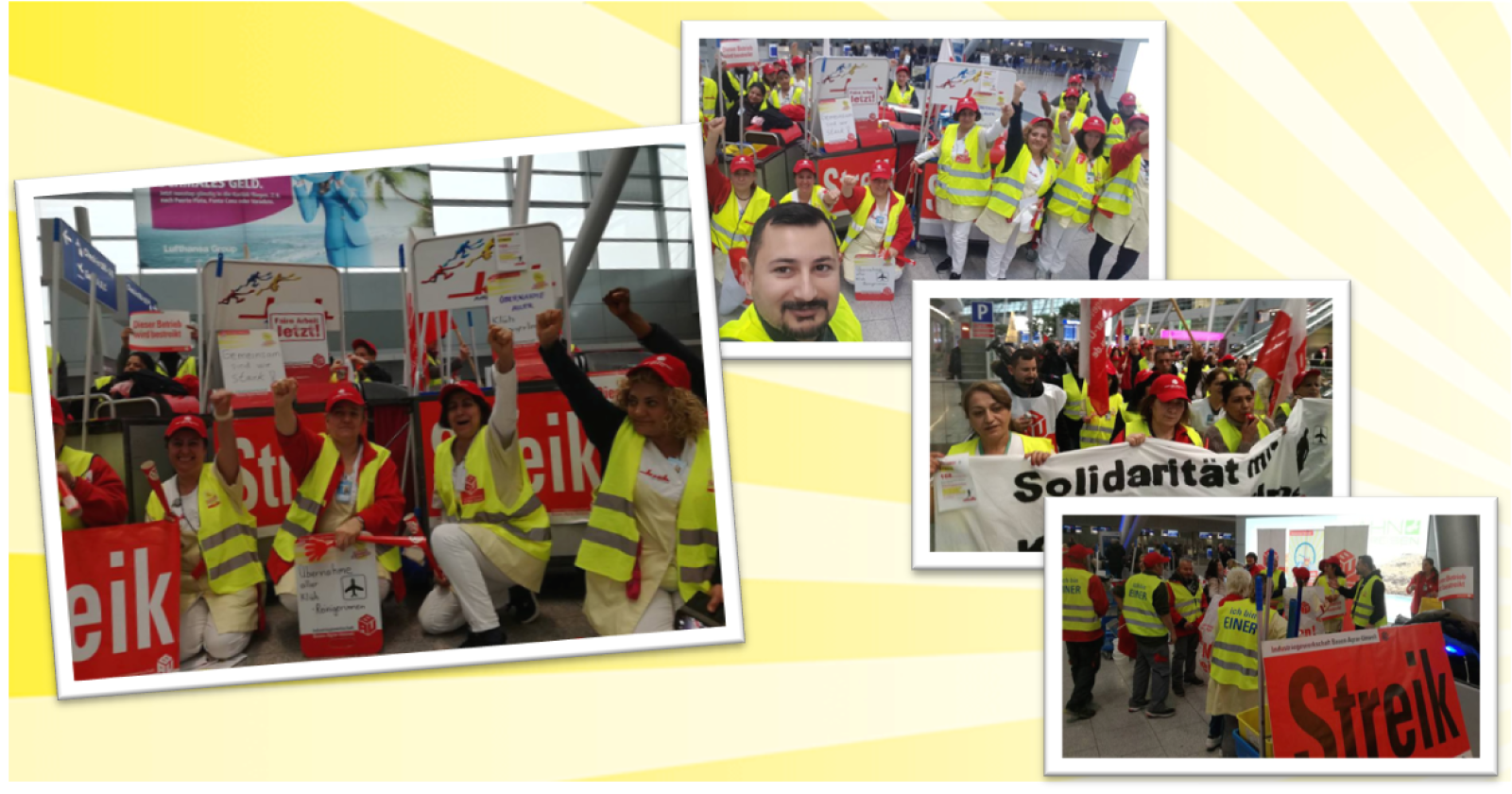 Erster Streiktag am Flughafen Düsseldorf - Klüh Beschäftigte kämpfen für einen Sozialtarifvertrag