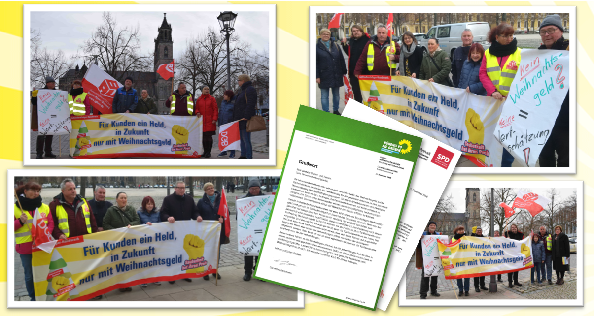 Warnaktion der Glas und Gebäudereiniger vor dem Landtag