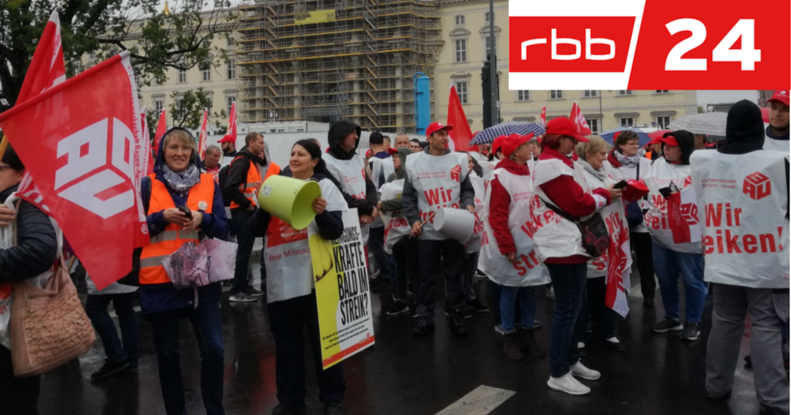 RBB berichtet über Warnstreikdemo der Gebäudereiniger in Berlin