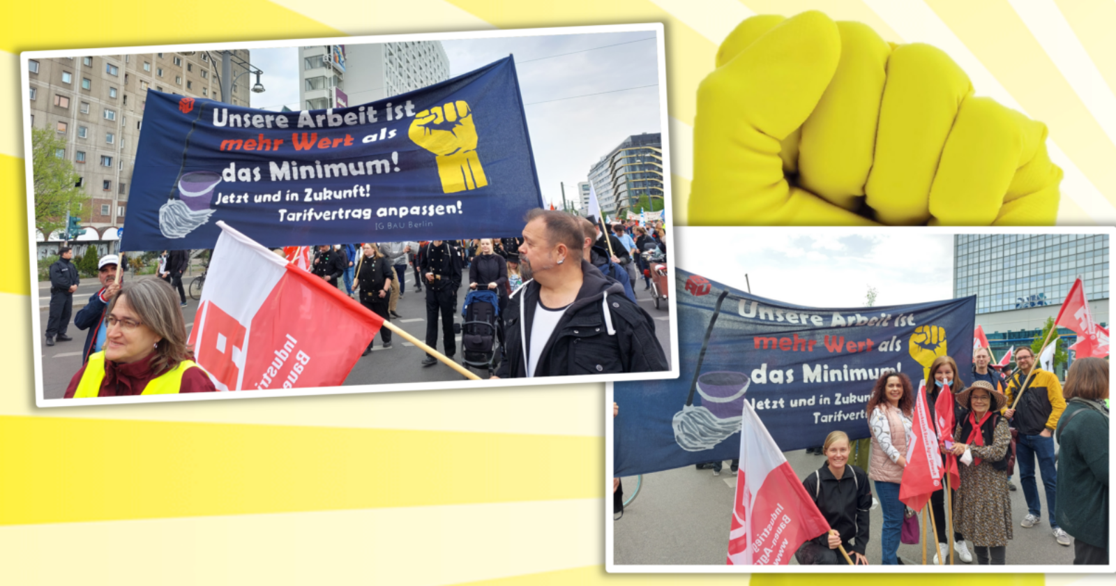 Wir schwitzen nicht für Mindestlohn: Gebäudereiniger*innen sichtbar auf dem 1. Mai in Berlin!
